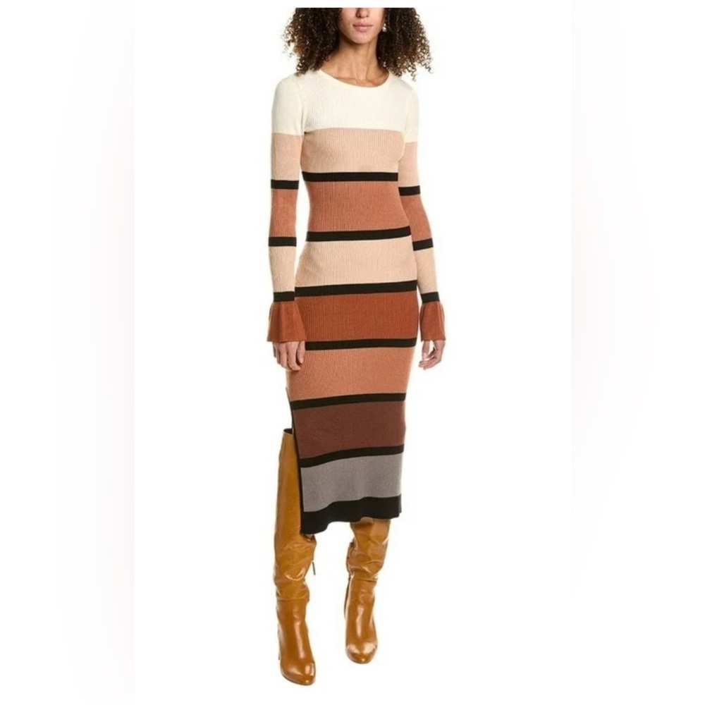 Rachel Parcell colorblock knit midi rib bell  Long Sleeve Dress